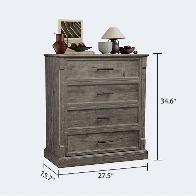 4-Drawer Farmhouse Tall Dresser, Rustic Wooden Storage Chest