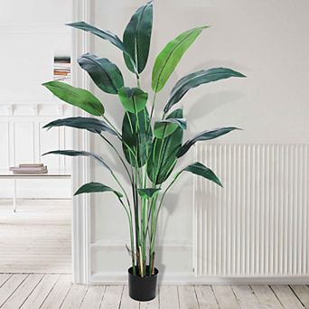 1 pc Artificial Bird of Paradise Tree, Fake Palm Tree with 17 Faux Leaves