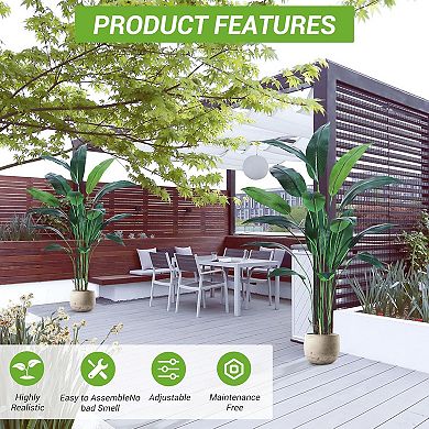 1Pcs Artificial Bird of Paradise Tree, Fake Palm Tree with 17 Faux Leaves