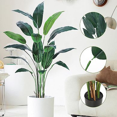 1Pcs Artificial Bird of Paradise Tree, Fake Palm Tree with 17 Faux Leaves