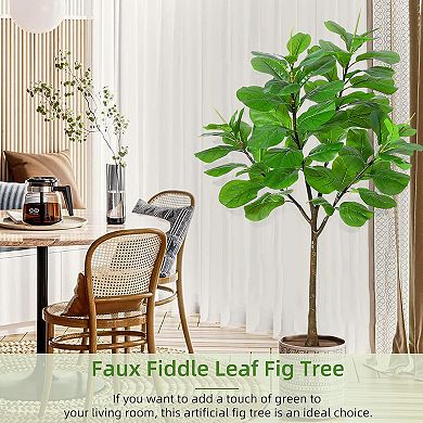 Artificial Fiddle Leaf Fig Tree 5.8 ft Tall with 65 Decorative Leaves, Fake Fig Silk Tree in Pot