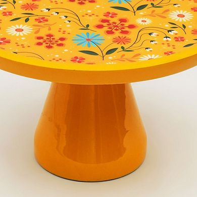 Sunburst Bloom Inlay Yellow Cake Stand