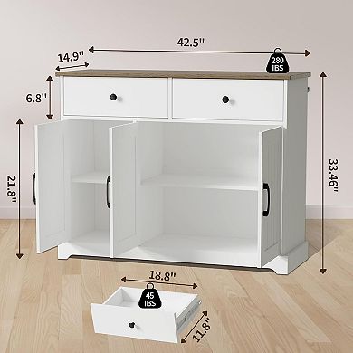 42.5 in Sideboard Buffet Cabinet with Storage, Wooden Kitchen Storage Cabinet with Adjustable