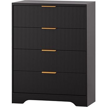 4 Drawer Dresser for Bedroom, Modern Chest of Drawers with Waveform Fluted Panel, Tall Wood Storage