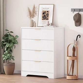 4 Drawer Dresser for Bedroom, Modern Chest of Drawers with Waveform Fluted Panel, Tall Wood Storage