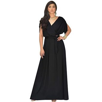 Womens Long Semi-Formal Short Sleeve V-Neck Full Floor Length V-Neck Flowy Cocktail Wedding Guest Pa