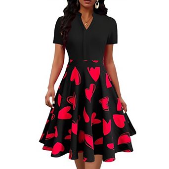 V Neck Short Sleeve Flared Dress for Women