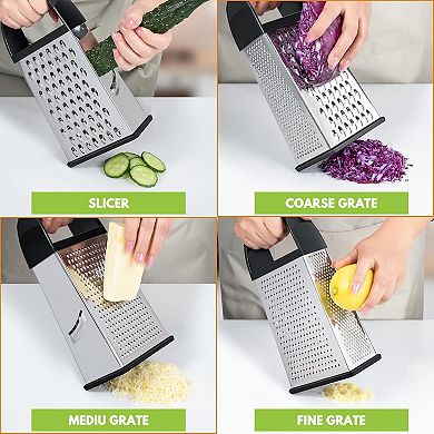 Stainless Steel Cheese Grater with Container, Dishwasher Safe, Zester & Shredder for Kitchen