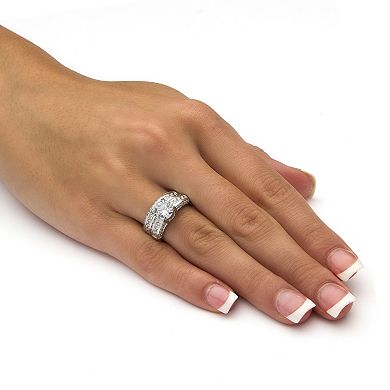 PalmBeach Jewelry 3.19 TCW CZ Bridal Ring 2 Piece Set in Platinum-plated Sterling Silver