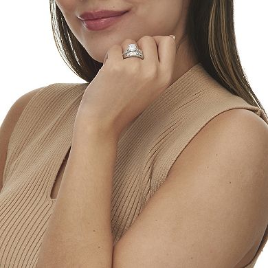 PalmBeach Jewelry 3.19 TCW CZ Bridal Ring 2 Piece Set in Platinum-plated Sterling Silver