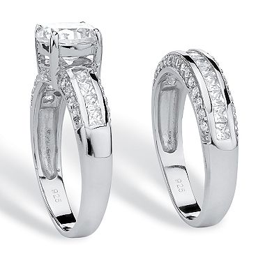 PalmBeach Jewelry 3.19 TCW CZ Bridal Ring 2 Piece Set in Platinum-plated Sterling Silver