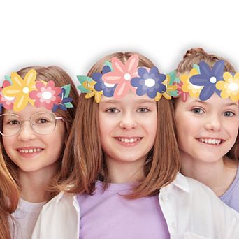 Big Dot of Happiness Paper Flower Crowns, Colorful Floral Tiara Headbands, DIY Boho Favors, 16 ct