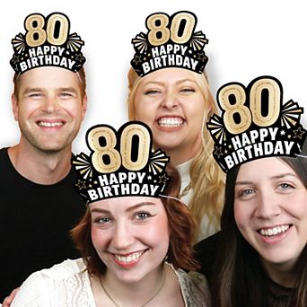 Big Dot of Happiness 80th Birthday Paper Crowns, Happy Birthday Party Headbands, DIY Favors, 16 ct