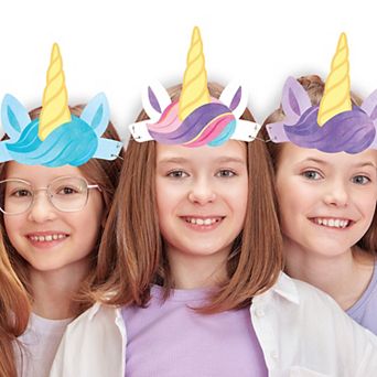Big Dot of Happiness Unicorn Party Paper Crowns, Headbands for Birthday, DIY Party Favors - 16 ct