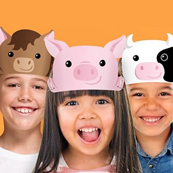 Big Dot of Happiness Paper Farm Animal Headbands, Barnyard Party Crowns Kids Farm Birthday, 16 ct