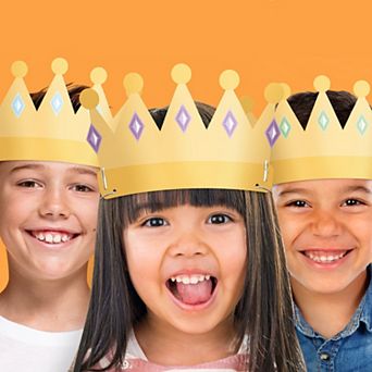 Big Dot of Happiness Paper Crown Headbands for Kids Prince or Princess Birthday Party, 16 ct