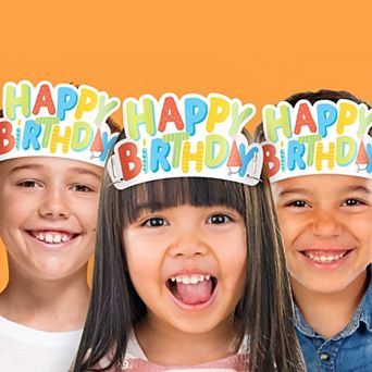Big Dot of Happiness Party Time Happy Birthday Paper Crowns, Colorful Birthday Headbands, 16 ct