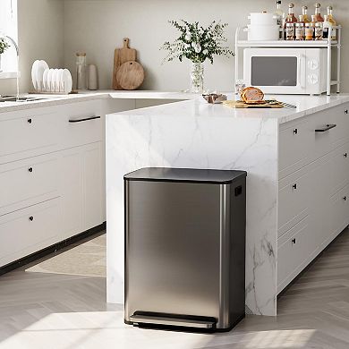 ANIXOL 16 Gallon Dual Compartment Stainless Steel Step Trash Can