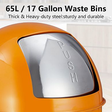 ANIXOL Push Lid Stainless Steel Trash Can, 17 Gallon Commercial