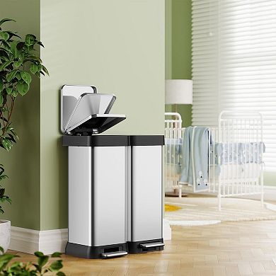 ANIXOL Dual Compartment 16 Gallon Stainless Steel Step Trash Can