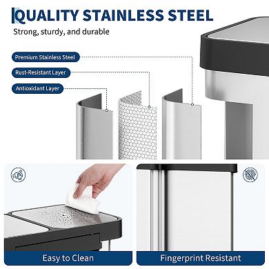 ANIXOL Dual Compartment 16 Gallon Stainless Steel Step Trash Can