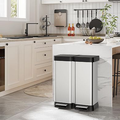 ANIXOL Dual Compartment 16 Gallon Stainless Steel Step Trash Can