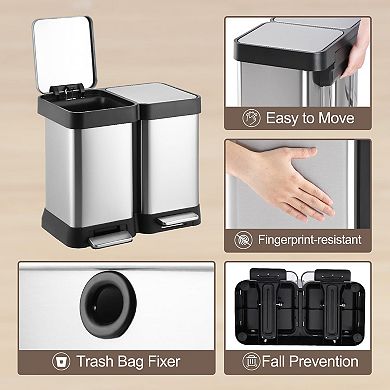 ANIXOL Dual Compartment Stainless Steel Step Trash Can