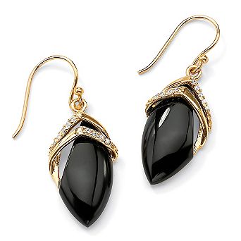 PalmBeach Jewelry Marquise-Shaped Genuine Onyx Cubic Zirconia Accent 18k Gold-Plated Drop Earrings