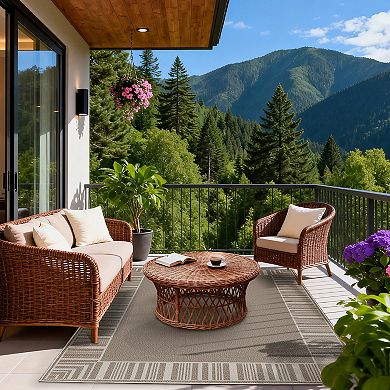 Contemporary Bordered Area Rug Machine Washable with Woven Texture Stain Resistant for Living Room