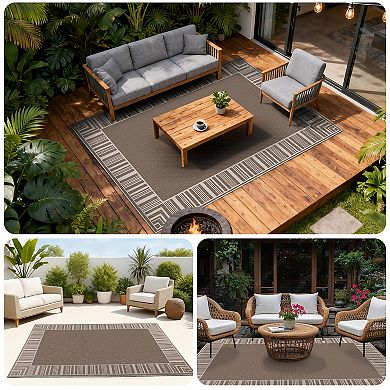 Contemporary Bordered Area Rug Machine Washable with Woven Texture Stain Resistant for Living Room