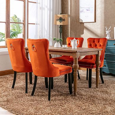 Set of 2 Modern Tufted Dining Chairs Velvet Upholstered High Back Chairs with Decorative