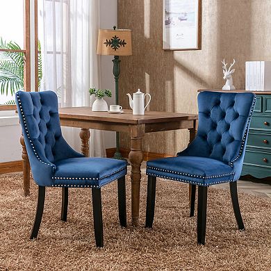 Set of 2 Modern Tufted Dining Chairs Velvet Upholstered High Back Chairs with Decorative