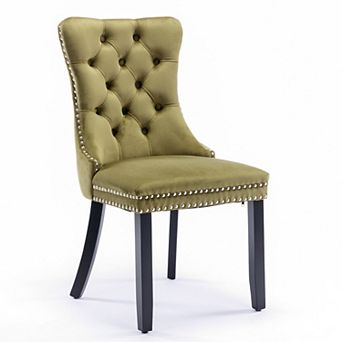 Set of 2 Modern Tufted Dining Chairs Velvet Upholstered High Back Chairs with Decorative