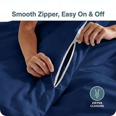 Queen Dark Blue Duvet Cover, Lightweight & Cooling Super Soft Breathable Bedding