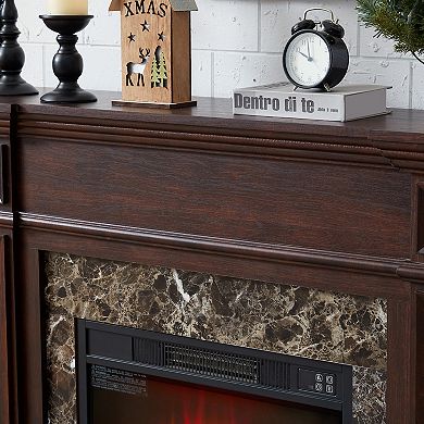 Storage Cabinet with Electric Fireplace Heater with Remote Timer & LED Flame