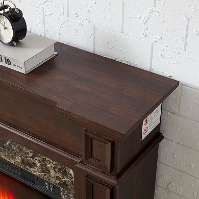 Storage Cabinet with Electric Fireplace Heater with Remote Timer & LED Flame