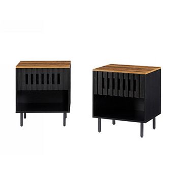 Storage Cabinet with Grille Striped Doors Nightstands Set of 2