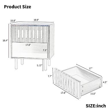 Storage Cabinet with Grille Striped Doors Nightstands Set of 2