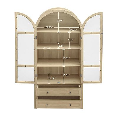 70" Tall Arched Pantry Cabinet with Adjustable Shelves for Kitchen or Living Room