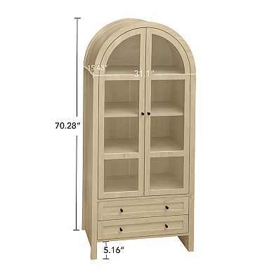 70" Tall Arched Pantry Cabinet with Adjustable Shelves for Kitchen or Living Room