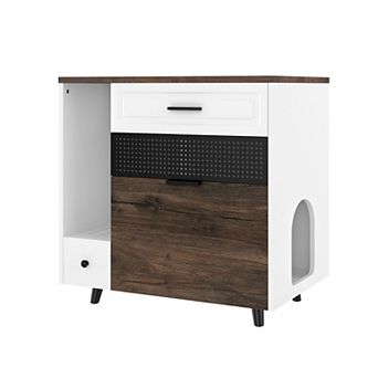 32" Kitchen Cabinet Hidden with 2 Drawers and Door, Cat House End Table