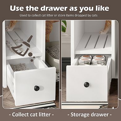 32" Kitchen Cabinet Hidden with 2 Drawers and Door, Cat House End Table