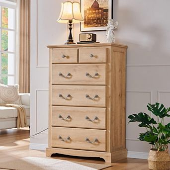 6-Drawer Rustic Wood Dresser, 48" Tall Vintage Storage Chest for Bedroom, Living Room, Hallway