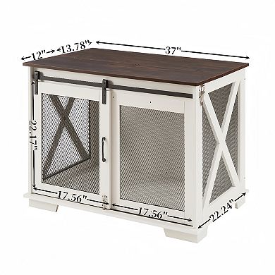 37" Dog Cage Crate Storage Cabinet with Sliding Barn Door