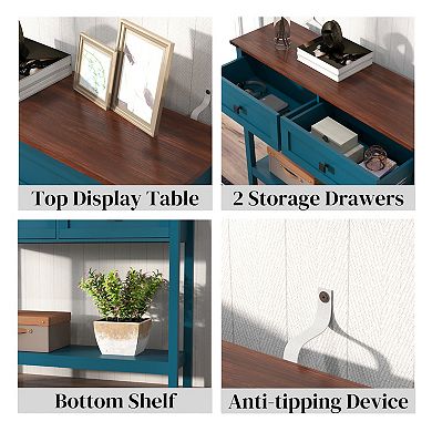 Kitchen Cabinet Console Table with 2 Drawer and Bottom Storage Shelf