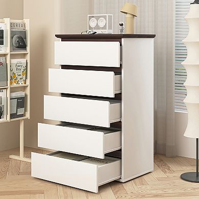 CEWOR Modern Vertical Chest, 5-Drawer Storage Cabinet for Bedroom, 39.4" H Tall Organizer Unit