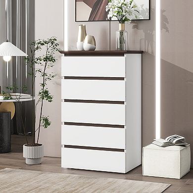CEWOR Modern Vertical Chest, 5-Drawer Storage Cabinet for Bedroom, 39.4" H Tall Organizer Unit
