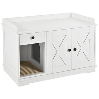 33.5" Hidden Cat Litter Box Furniture Enclosure with Storage Drawer & Mat, Multi-Functional Table