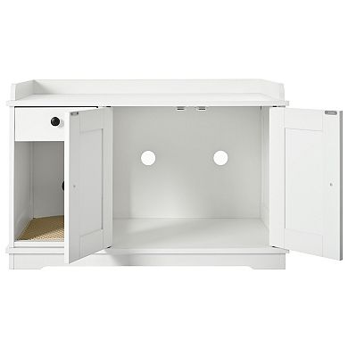 33.5" Hidden Cat Litter Box Furniture Enclosure with Storage Drawer & Mat, Multi-Functional Table