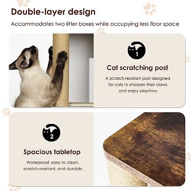 32" Storage Cabinet with Double Litter Box Enclosure with Shelve